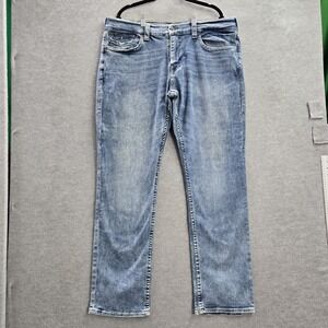 True Religion Men Jeans 38 Blue Denim Ricky Button 33" Inseam Cotton Elastane